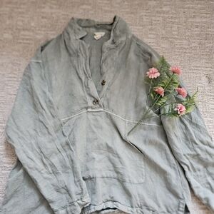 Nicole Miller Light Green Shirt Linen